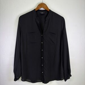 Gina Benotti‎ Woman's Button Up Blouse Size M Black Classic Staple Capsule Chic